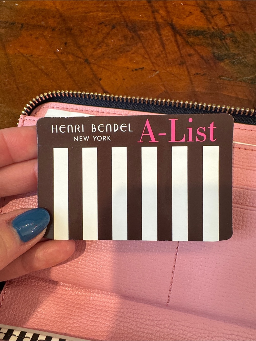 henri bendel Pink Navy Cream Geometric Zip Wallet - Picture 10 of 13